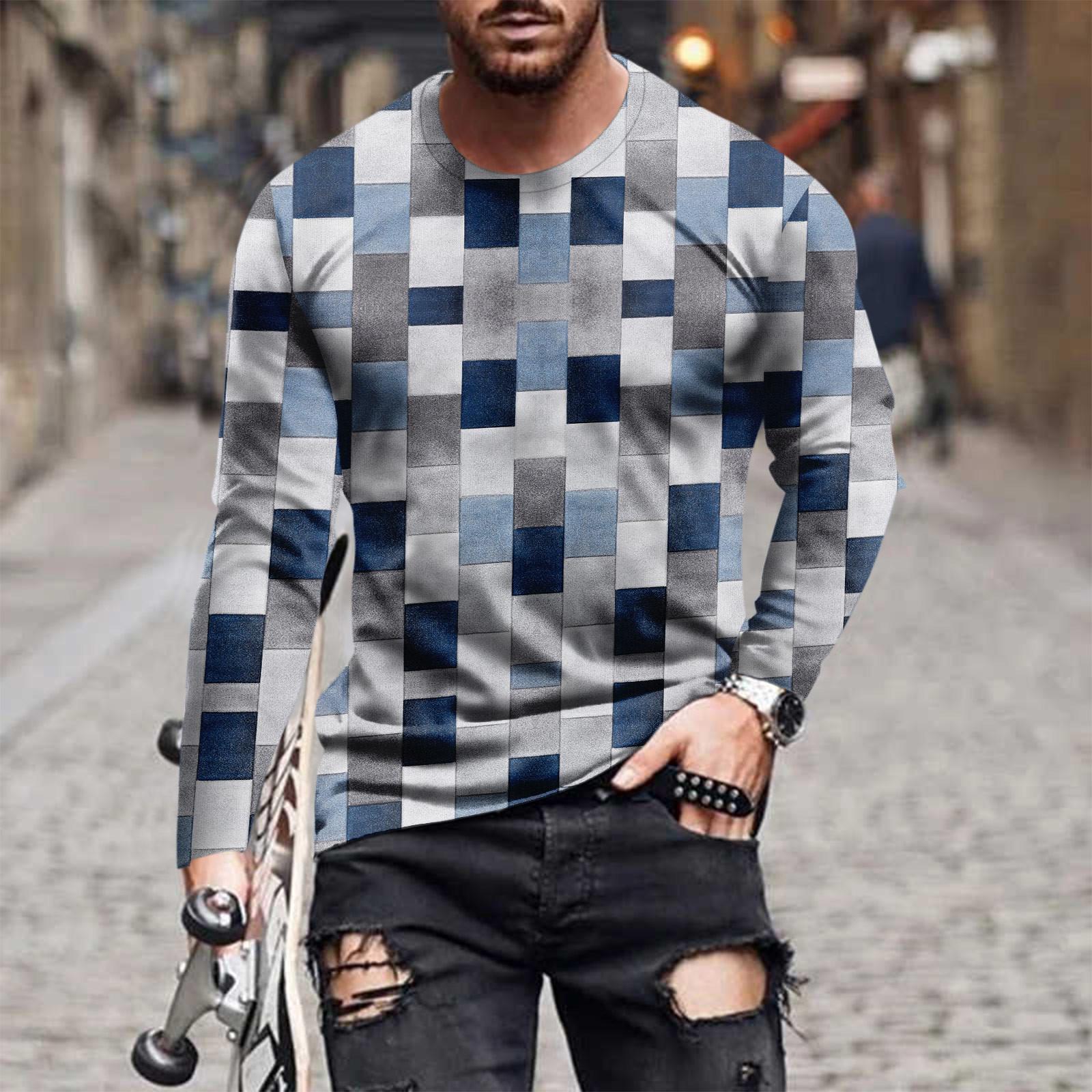 

Муж. Футболка Графика Абстракция Шея Одежда Одежда На открытом воздухе Длинный рукав С принтом Модельер Винтаж M синий