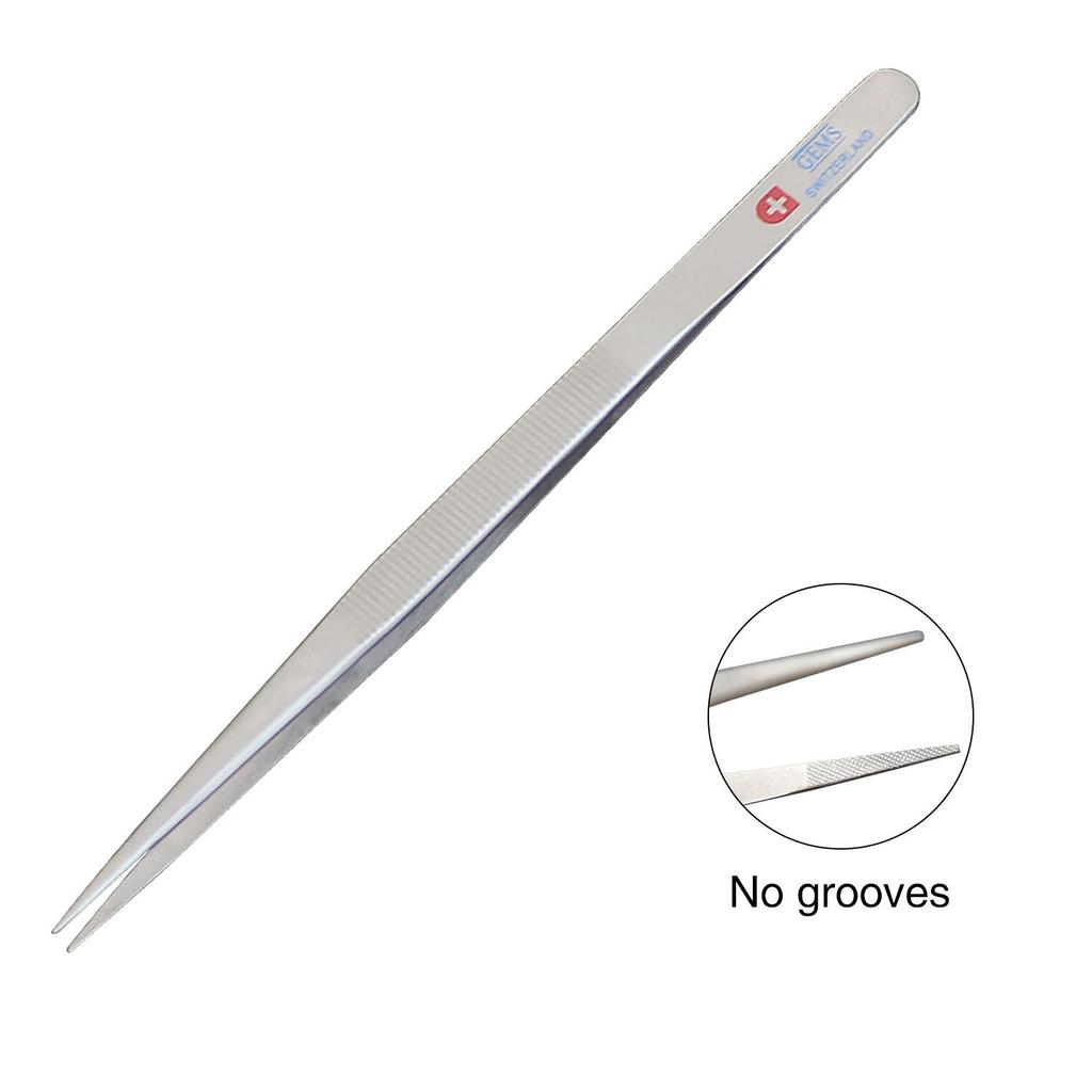 Diamond Stone Tweezers Gem and Jewelry Tweezers Stainless Steel Slide Locking Serrated Fine Pointed Tip Tweezers with Gem Slot (Straight Pointed Tip)