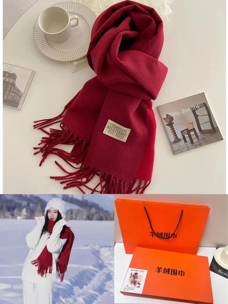 Super soft waxy cashmere scarf for women's winter high-end sense Korean version of versatile camel double-sided solid color for mother's warm scarf