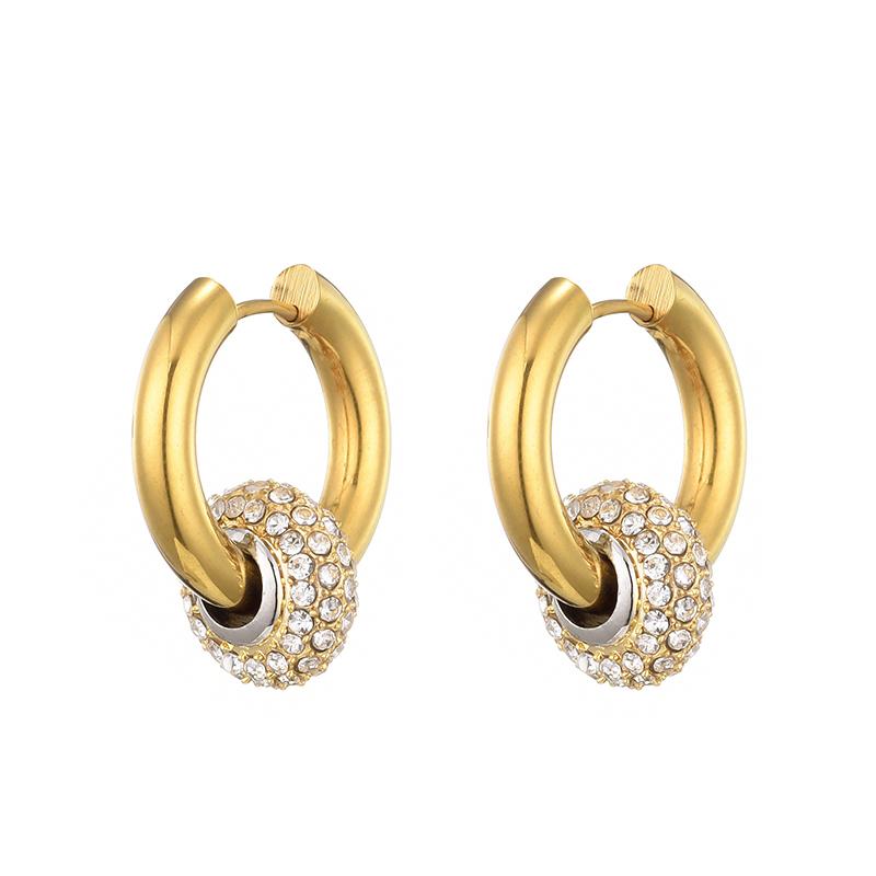 Classic Women's Hoop Earrings Stainless Steel Crystal Rhinestone Round Geometric Gold Silver Color Vintage Jewelry Party Gift