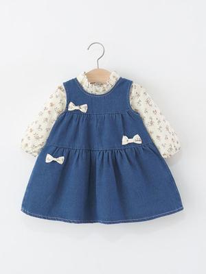 Little Girls' Fashion Denim Dress Vest Set for Spring & Autumn 2025