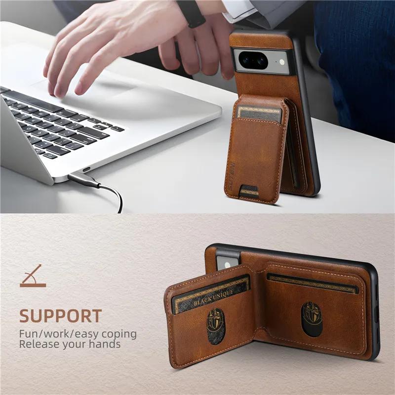 For Magsafe Flip Leather Wallet Card Case Google Pixel 9 Pro XL 8Pro 7A 6 Pro Shockproof Card Holder Pocket Cover Cases