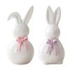Ceramic Bow Rabbit Figurine Easter Mini Bunny Statue Spring Easter Home Office Holiday Party Decoration Ornament