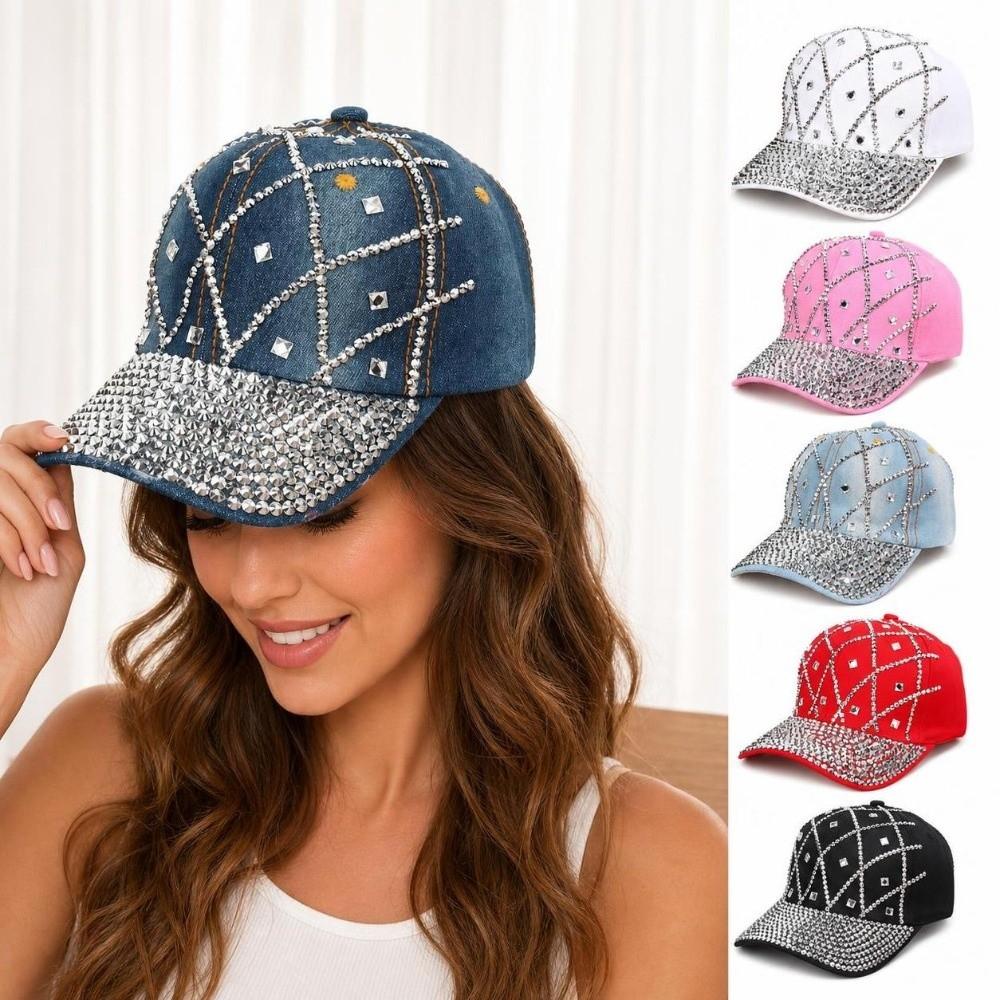 Strassverzierte Baseballkappe Verstellbare Entenschnabelmütze Modische Sonnenschutzmütze Unisex