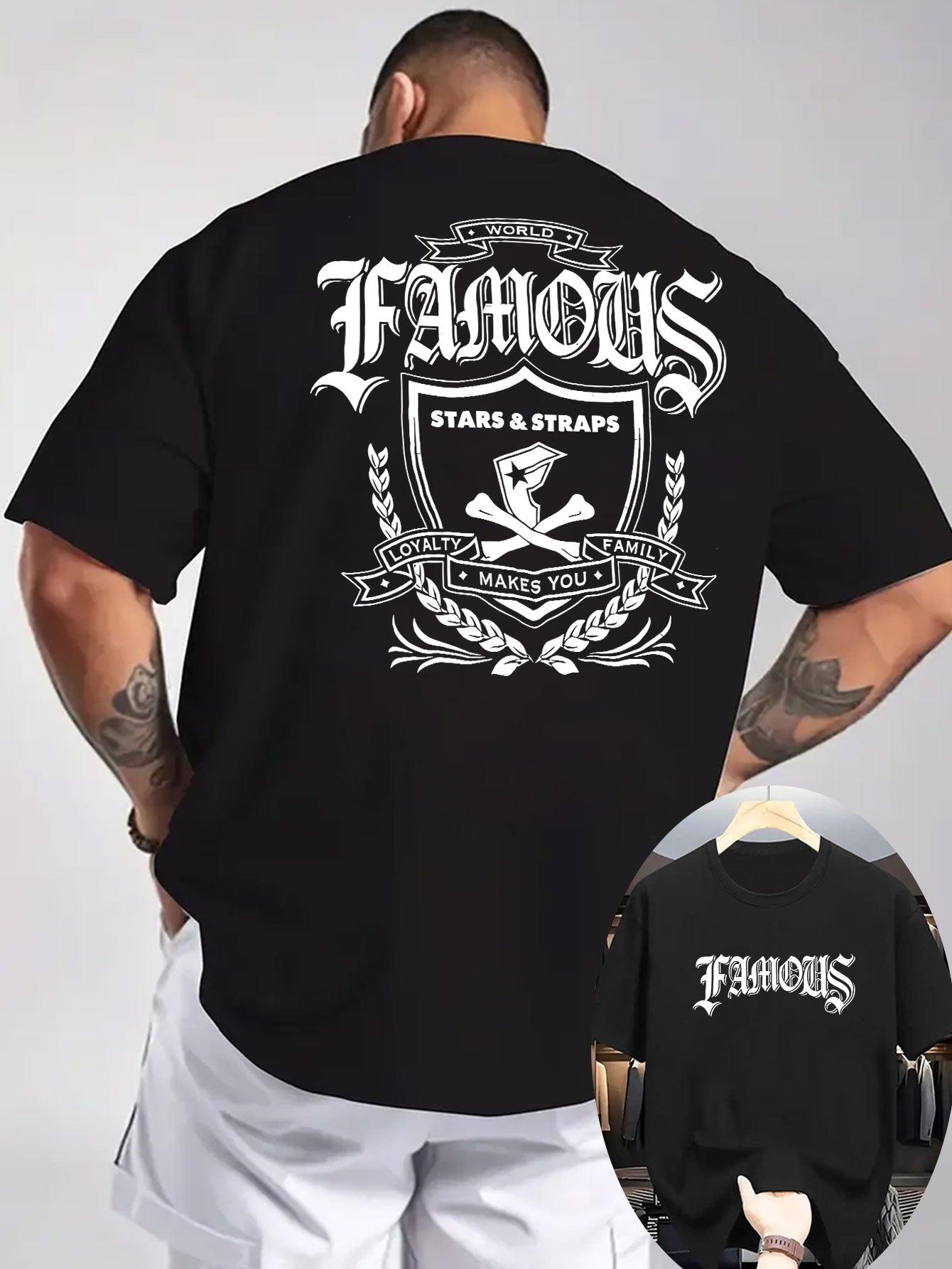Летние Новые Мужские Повседневные Свободные Футболки с Принтом Famous Stars Straps Дышащие Круглый Вырез Легкая Эластичная Одежда S