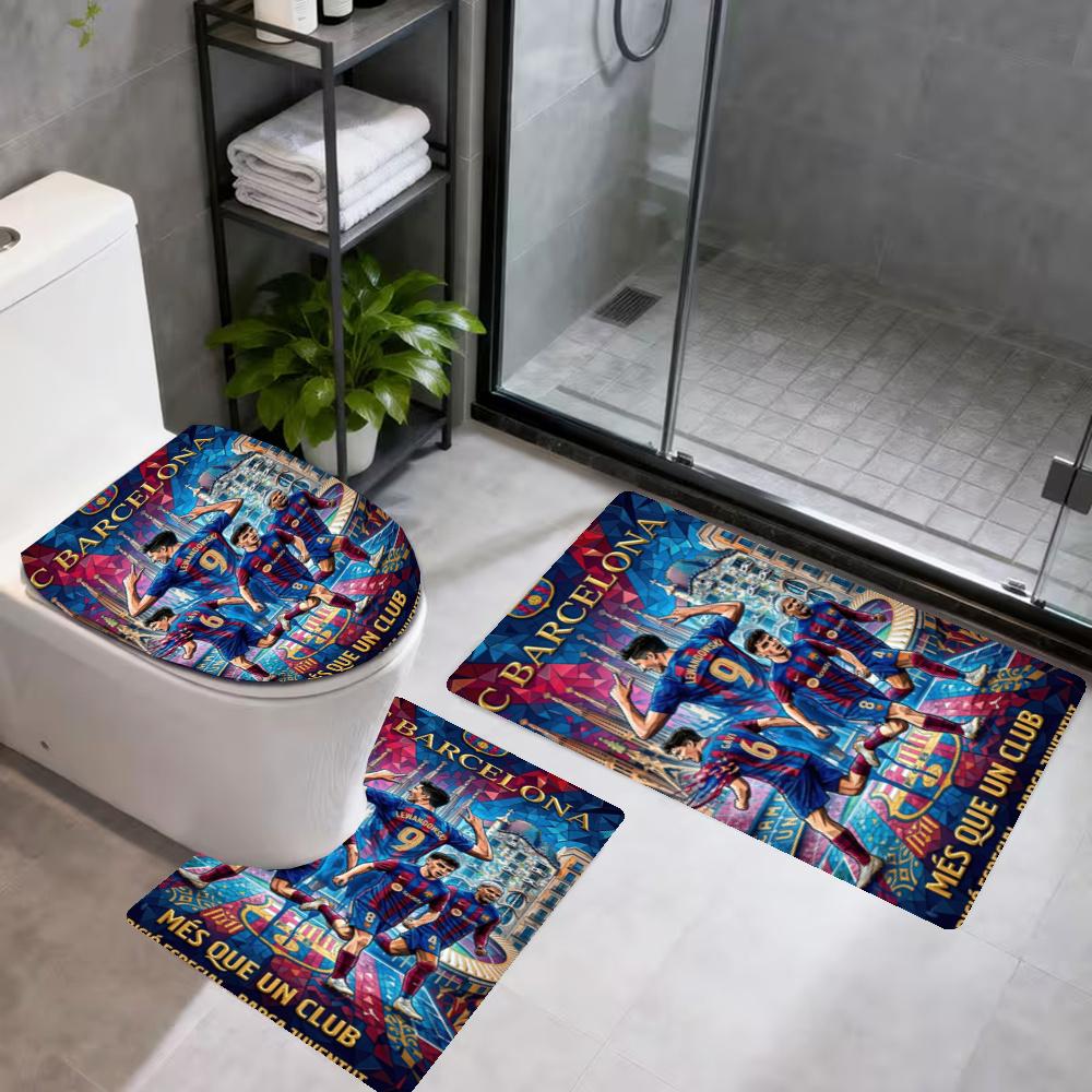 Fc Barcelona 3Pcs Bathroom Mat Set Toilet Lid Cover Ushaped Foot Mat Nonslip Floor Mat Decor For Bathroom