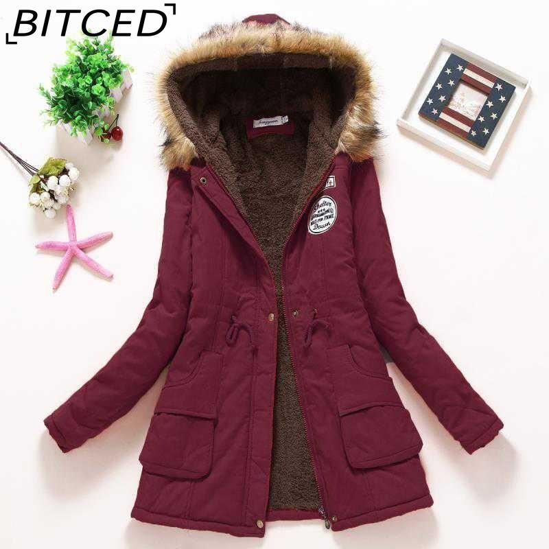 BITCED Fall/Winter Women's Plus Size Thickened Standard-Fit Long-Sleeve Hooded Shearling-Lined Cotton Jacket