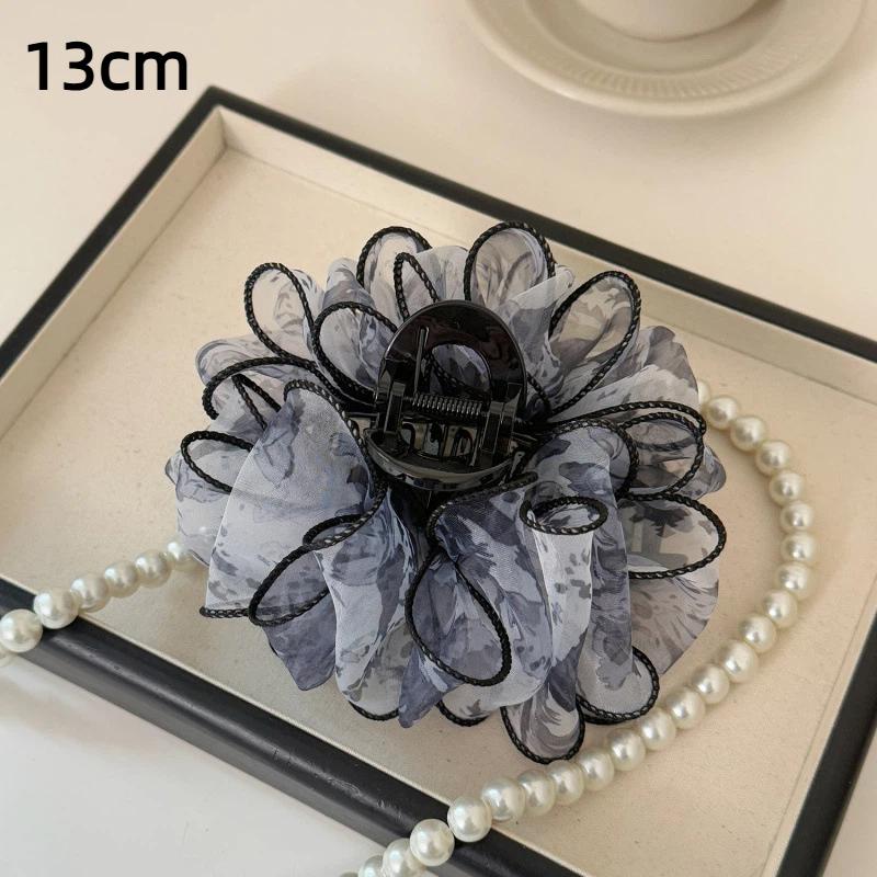 Korean Pleated Print Mesh Hair Claw Clip Women Fashion Elegant Shark Clip Hair Accessory