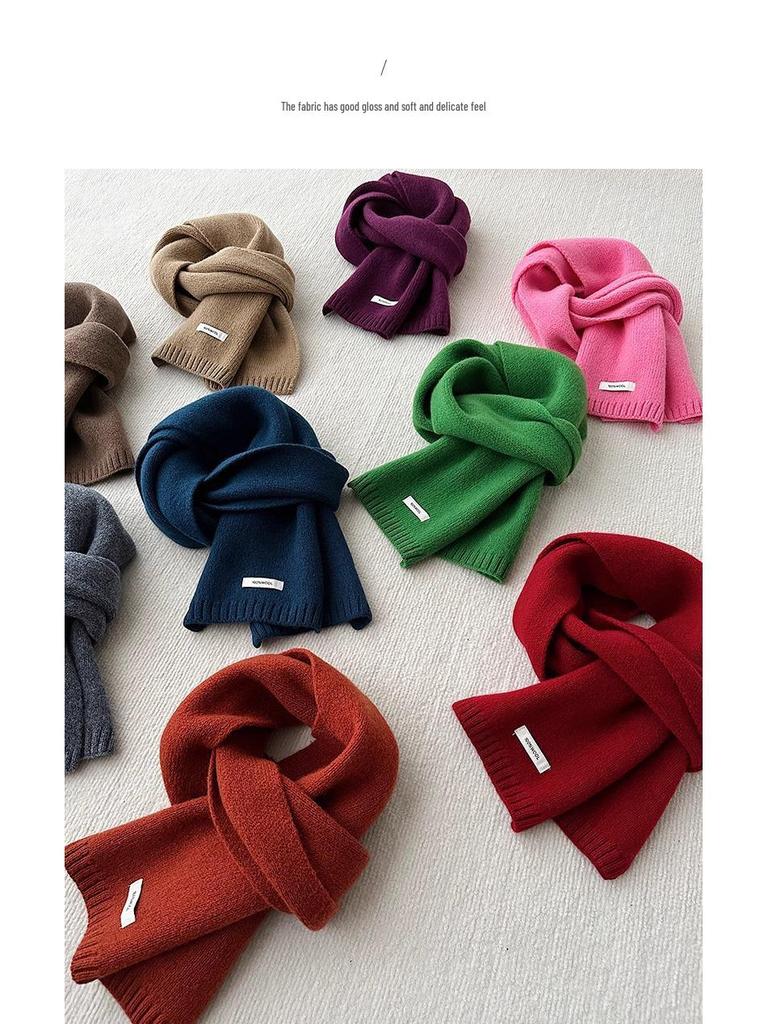 100% Australian Merino Wool Scarf - New Style Solid Color, Unisex Winter Warm Knitted Neck Warmer