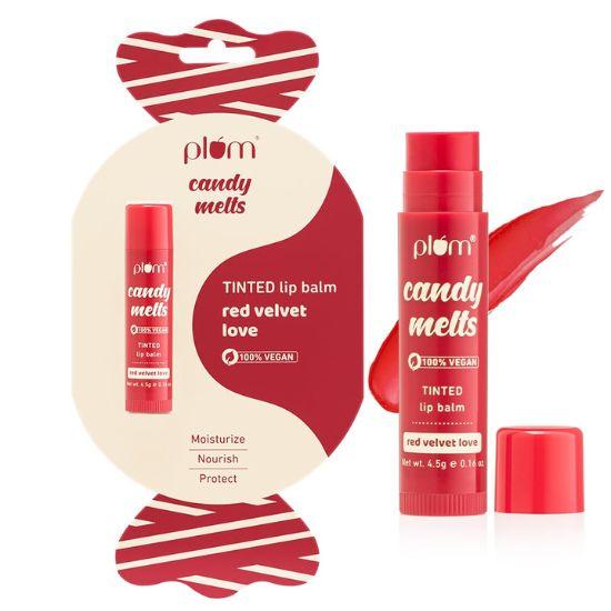 Plum Candy Melts Red Velvet Love Tinted Lip Balm | Moisturizes & Nourishes | Hydrates Dry & Chapped Lips | 100% Vegan | 4.5g