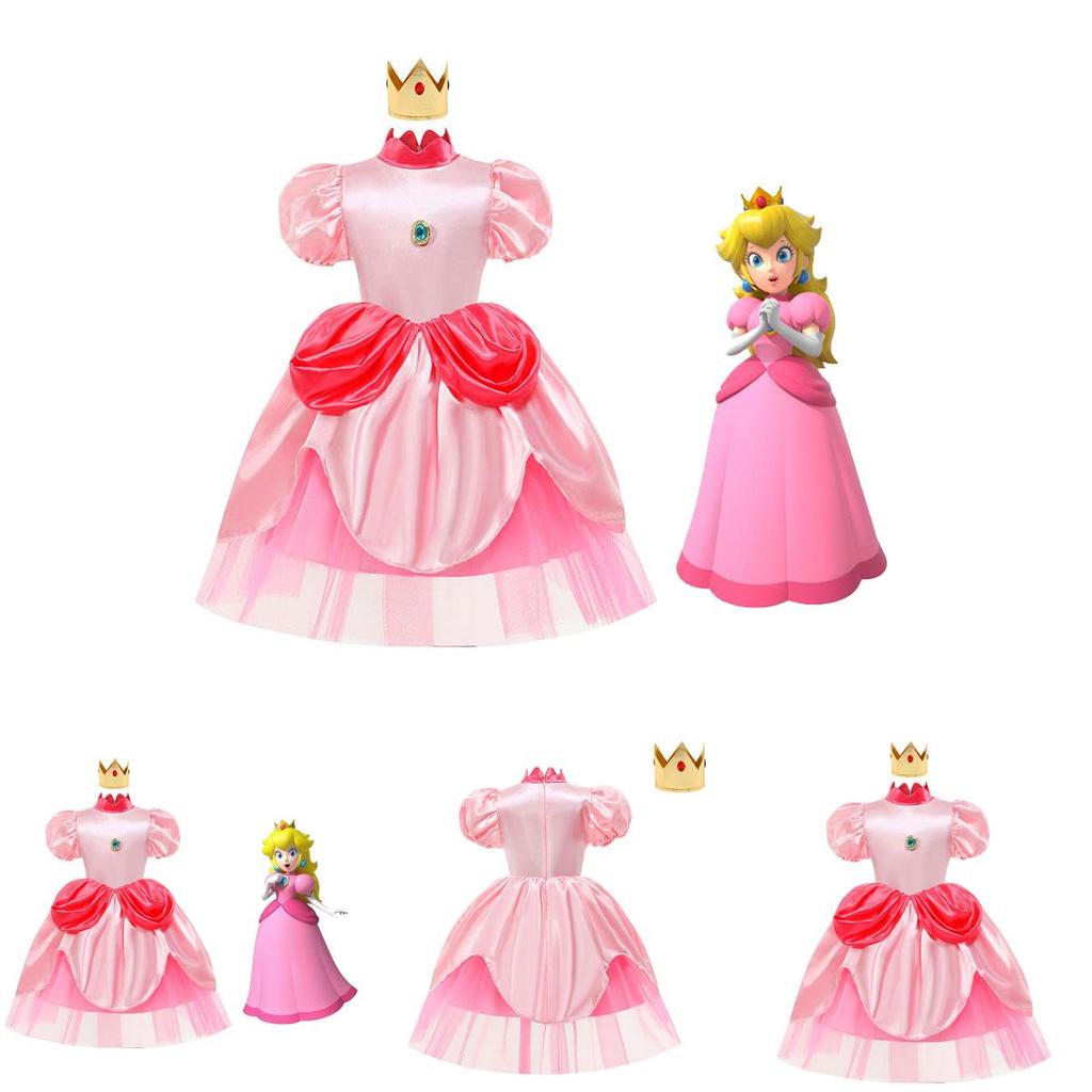 Super Mario Prinzessin Peach Cartoon Rollenspiel Kostüm Halloween Cosplay Kleid