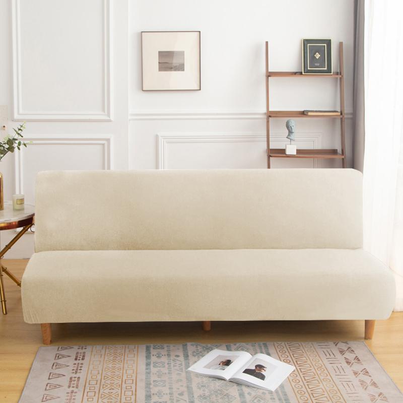 LANMOLIFE Armless Futon Sofa Bed Cover Solid Color Stretchable Folding Sofa Bed Covers Removable Cleaning Home Decor Living Room