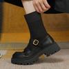 Modern Boots Women Fashion Designer Knitted Stitching Chunky Platform Ankle Boots Female Comfort Office Shoes Footwear