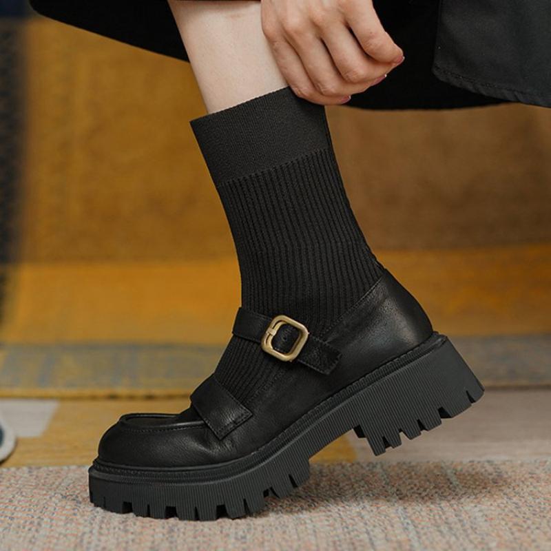Modern Boots Women Fashion Designer Knitted Stitching Chunky Platform Ankle Boots Female Comfort Office Shoes Footwear
