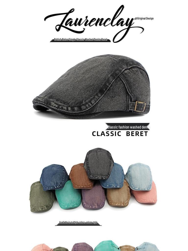 Unisex Korean Style Cotton Denim Beret - Retro Duckbill Newsboy Cap