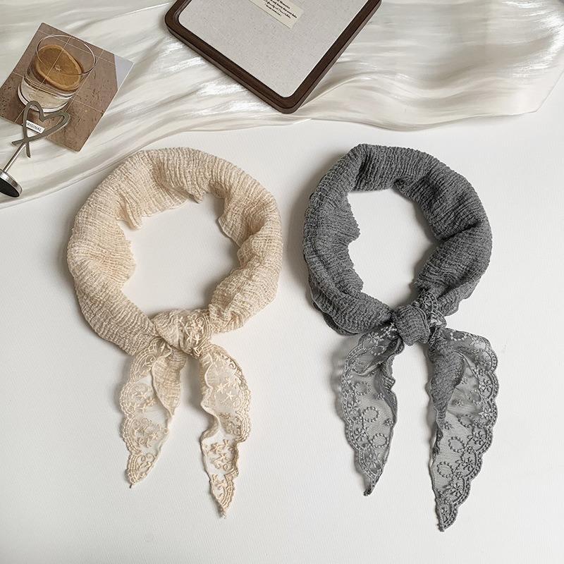 Triangle Scarf Scarf Women's New Lace Lace Solid Color Silk Scarf High-end Decorative Neck Protection Small Scarf Multi-purpose Headscarf