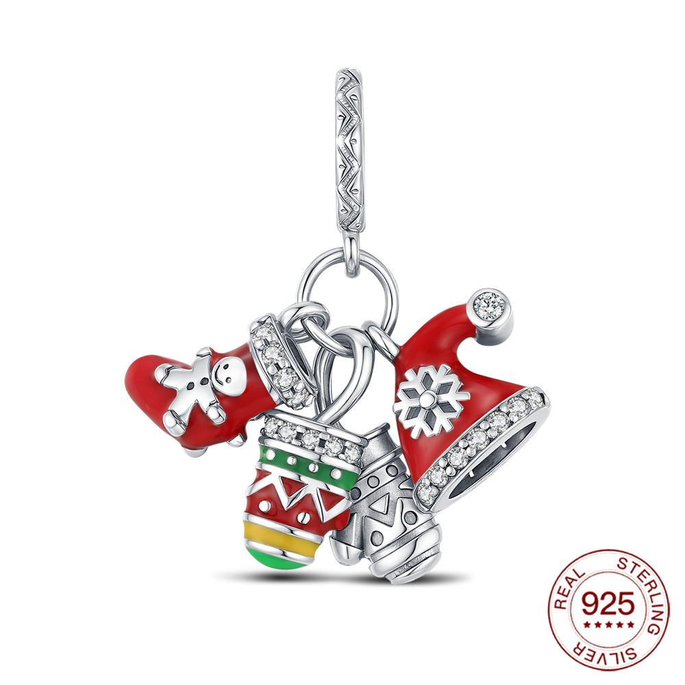 Copper Christmas Charm Candy Santa Hat Beaded For Original Bracelet Diy Jewelry Pendant Decoration Ladies Party