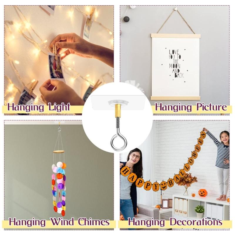 Pack Of 8 Transparent Strong Adhesive Mounting Hooks For Indoor Outdoor Decoration and Lights Plant Hanger Hook