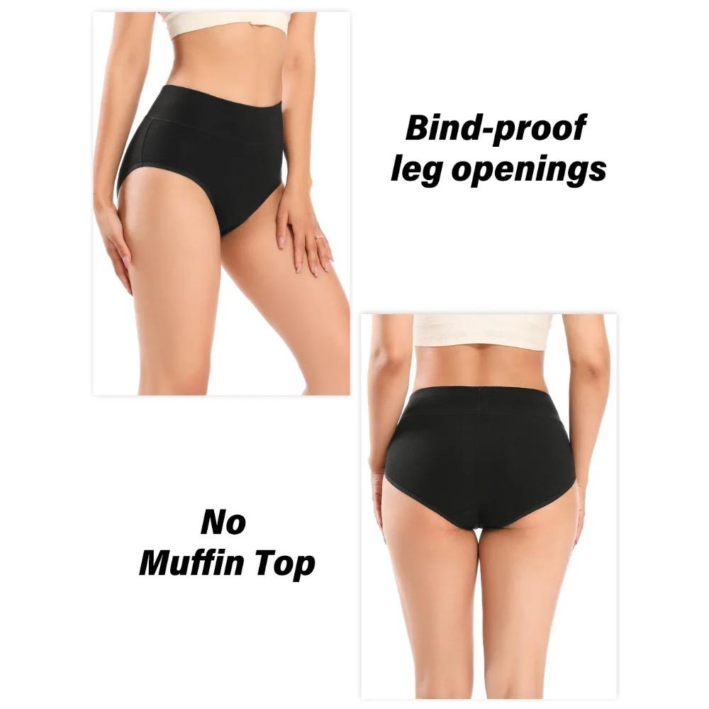 Women Soft Cotton Underwear Comfortable No Muffin Top Briefs Female High Rise Belly Control Panties Sets Black Plus Size
