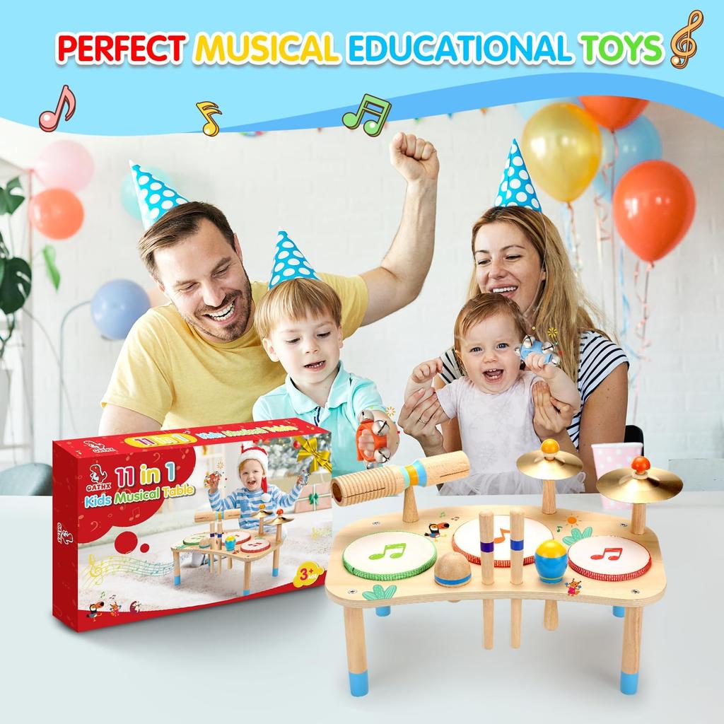 OATHX Kids Drum Set 11 In 1 Musical Instrument for Preschool Educational Musical Montessori Toddler Drum Percussion Birthday Gift for Boys and Ages -