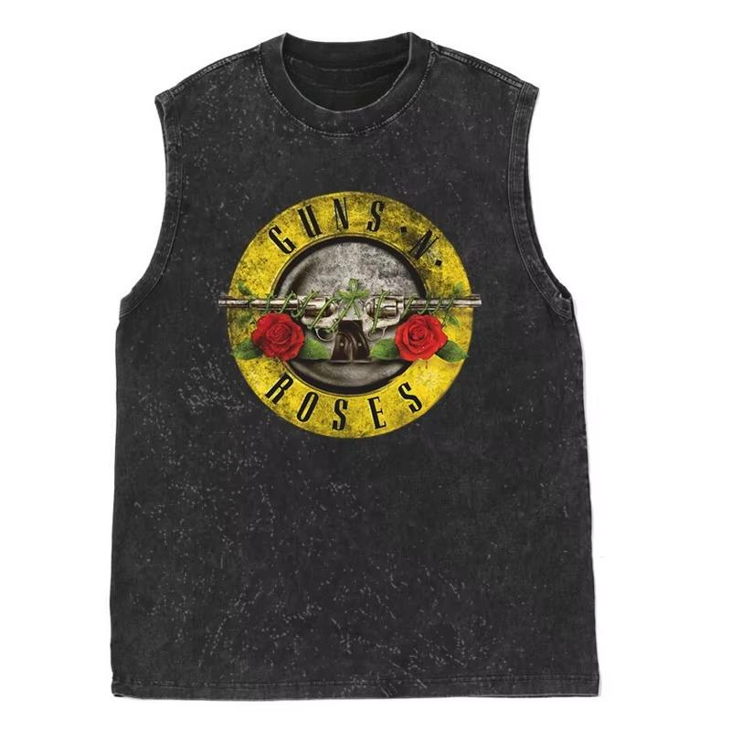 Vintage Washed Cotton Guns N Roses American Retro Rock Old Sleeveless Vest Men's Women's T-shirt Tank Tops Clothing