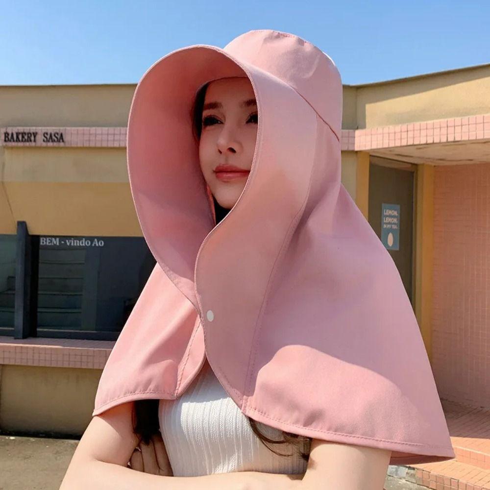 

Breathable Outdoor Beach Hat Solid Color Sun Protection Cap Outdoor Activities рожевий