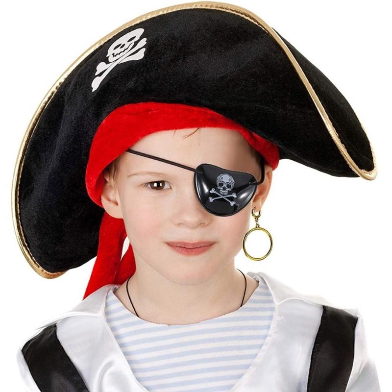 Pirate Set with Costume Accessories Skull Print Hat Halloween Theme Party Supplies Role Play Decoration for Children