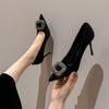 Square Buckle High Heels Temperament Advanced Not Tired Feet Thin Heels Black Work Shoes Pointed Single Shoes 2025 Autumn