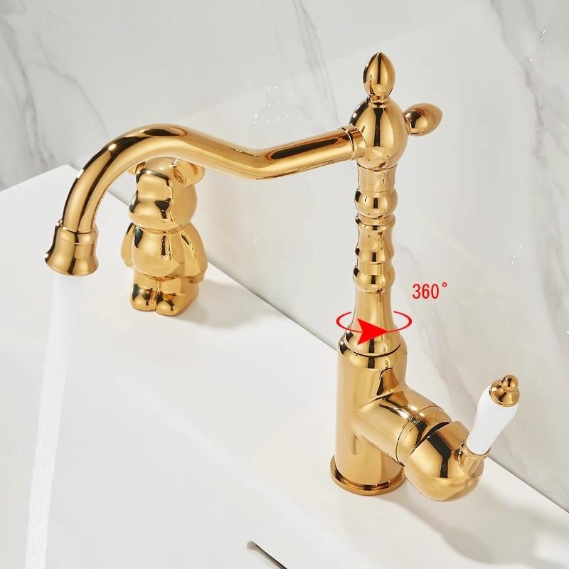 Tuqiu Antique Tall Torneiras Bathroom Faucet Gold Basin Faucet Sink Faucet Single Hole Faucet Basin Tap Hot Cold Mixer Tap Crane