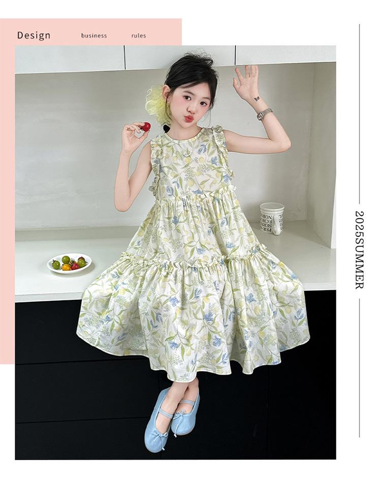 Girls' summer dress 2026 new children's dress, sweet and beautiful, sleeveless floral princess dress for adults in summer