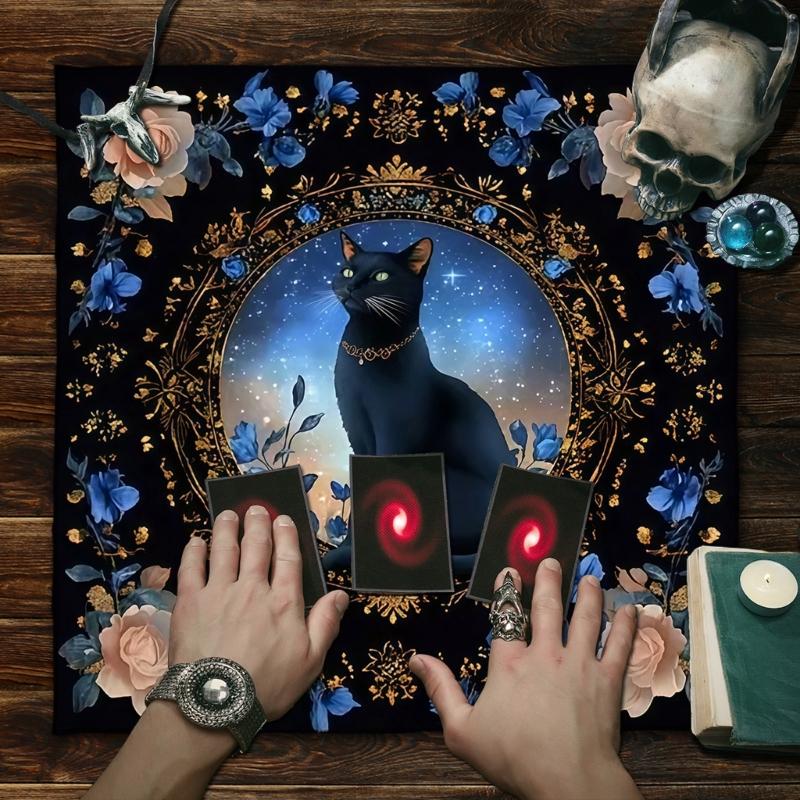 Cats Flower Pattern Tarots Card Tablecloth Altars Cloth Altars Cloth Divinations Card Table Cloth Tapestry Easy to Use