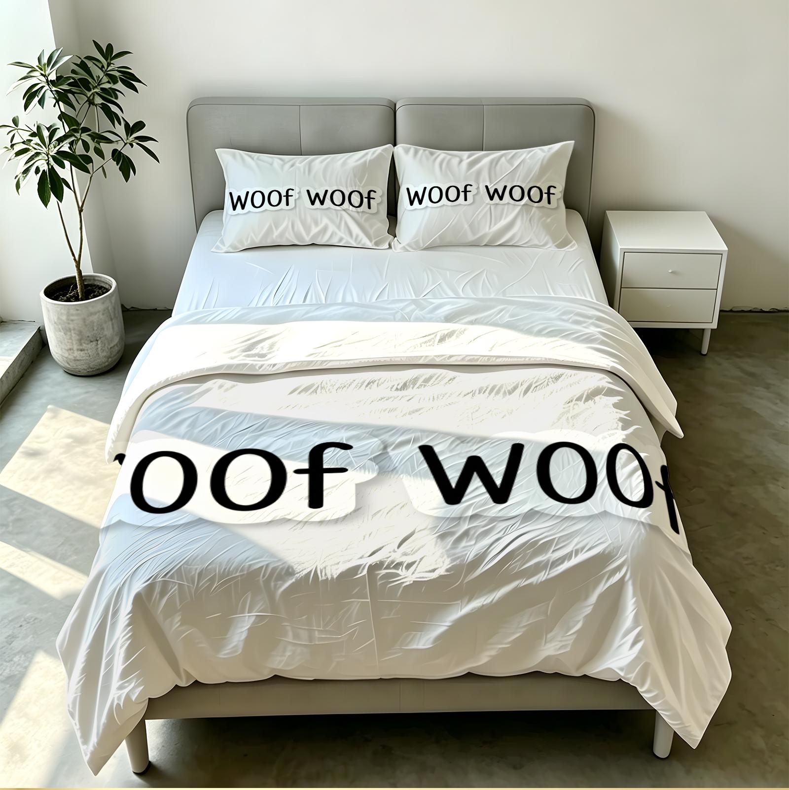 Woof Woof Puppy Bark Print Duvet Cover Set, Comforter Cover Bedding Set No Filler, Soft Polyester For Pet Lover Bedroom Decor 135x200cm2pcs&set