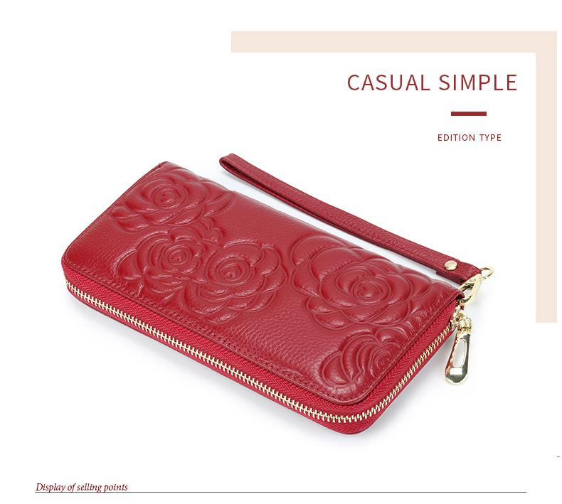 Camellia Women's Genuine Leather Long Wallet, Large Capacity Clutch for Phone and Cash