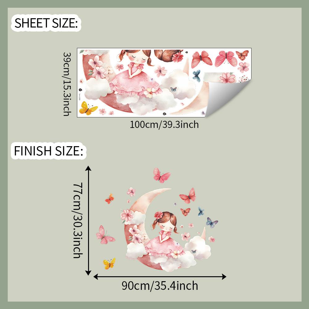 

Мультяшная Милая Маленькая Девочка Луна Бабочка Спальня Гостиная Прихожая Украшение Дома Наклейки на Стену