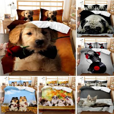 Hunde Bettbezug Set Französische Bulldoggen Bettwäsche Set für Kinder Teenager Einzelbettgröße Schwarz Musik Welpe Haustier Hündchen Tier Polyester Bettdeckenbezug