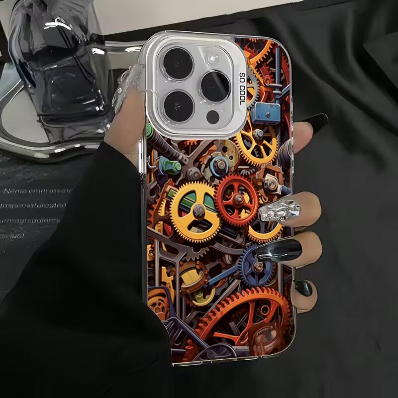 Cool Graffiti Mechanical Pattern TPU Basic Phone Case for iPhone 16 15 Pro Max 16E 14 13 12 11 XS X XR 7 8 Plus Hard Back Cover