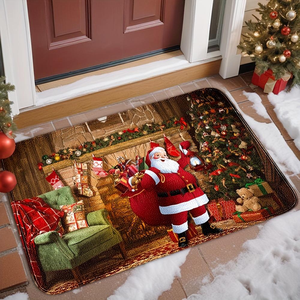 Vintage Santa Claus Area Rug Christmas Gift Box Doormat Holiday Welcome Rug Floor Mat Bedroom Cloakroom Balcony Home decor