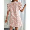 Women Summer Vintage Dresses Textured Jacquard Round Neck Bubble Sleeve New Style