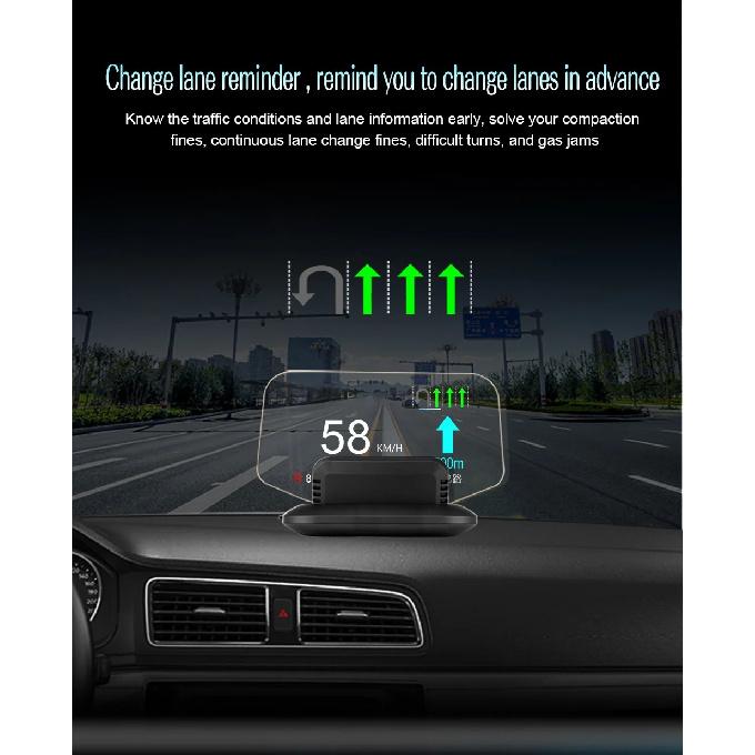 C1 Navigation Windshield Projection OBD2+GPS Head Up Display with Real-time Navigation Water Oil Temp RPM Turbo Press Display