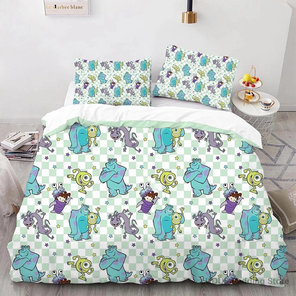 Sada povlečení Monstra s.r.o. Mike Wazowski Sulley Povlak na peřinu s povlaky na polštáře Roztomilý kreslený povlak na přikrývku pro dekoraci ložnice