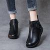 Chinese Style Winter Genuine Leather Cotton Shoes, Women's Mom Shoes, Warm Short Boots Middle-aged and Elderly with Plush Leather Cotton Boots