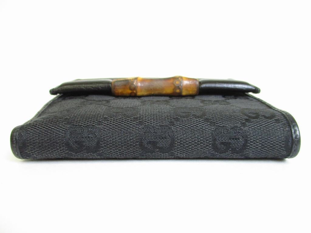 Authentic GUCCI GG Black Canvas Bamboo Bifold Wallet Compact Wallet #8353 Open Box
