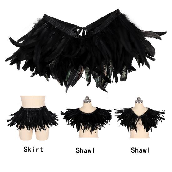 Feather Shawl Bright Color Halloween Parties Cloak Wear As Skirt or Shawl Gothic Style Shawl with Lace-Up Ribbon Costume Accessory