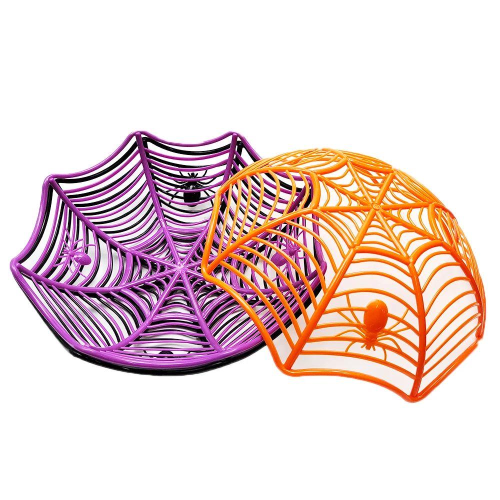 Halloween Candy Basket Spider Web Design Snacks Fruits Bowl Biscuit Packaging Basket Decoration Halloween Party Supplies