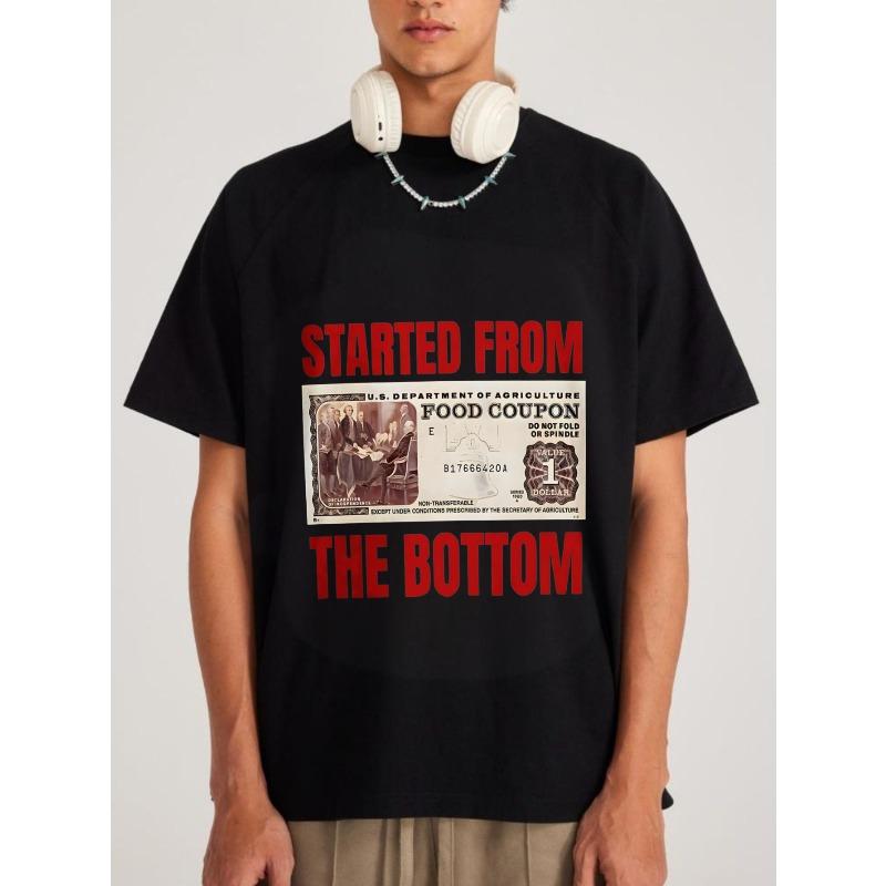 

White T Shirt with Food Coupon Graphic and Started From The Bottom Text for Casual Wear XXXXL чорний