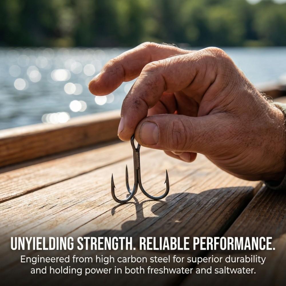 50PCS with Barbed Fishing Treble Hook Sharpened Round Bend Hook Treble Hook  Fishing Enthusiasts