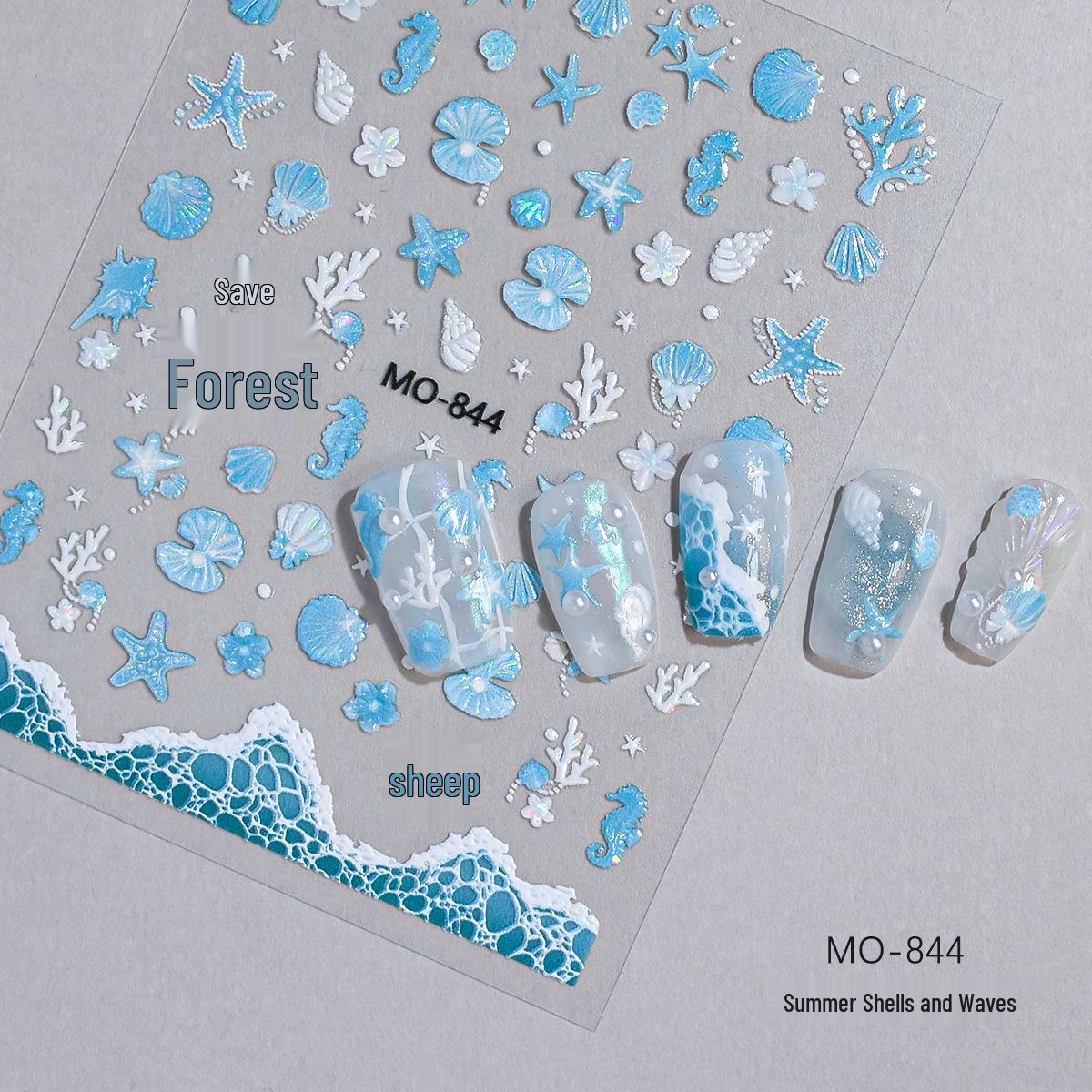 3D Ocean Style Embossed Nail Stickers: Shells, Starfish & Waves for Summer Nails