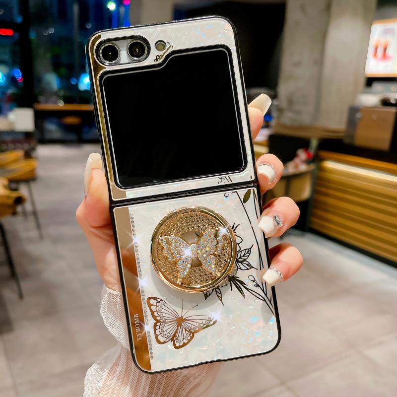 

Подходит для чехла для мобильного телефона Samsung Zflip5 для женщин Модный чехол Zflip4 с полной защитой Чехол для складного экрана с кольцом-держателем против падения Samsung zfold6