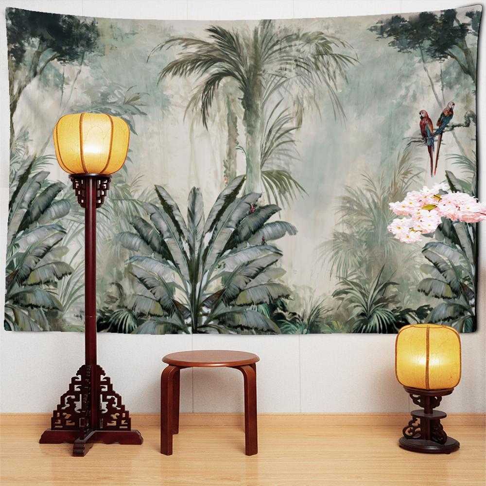 Pictură în ulei tropicală, tapiserie de pădure, agățată pe perete, abstractă, boemă, vrăjitorie mistică, hippie, estetică, decor acasă