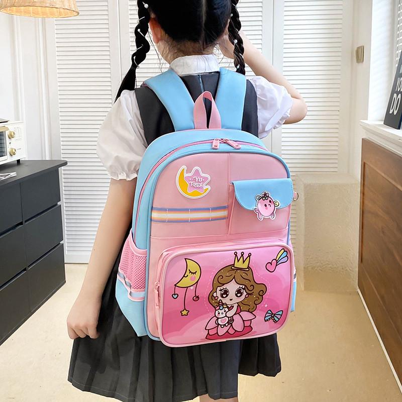 Cute Cartoon Backpack For 1-2 Grade Kids Lightweight Breathable Nylon Material Load Reduction Animal Pattern